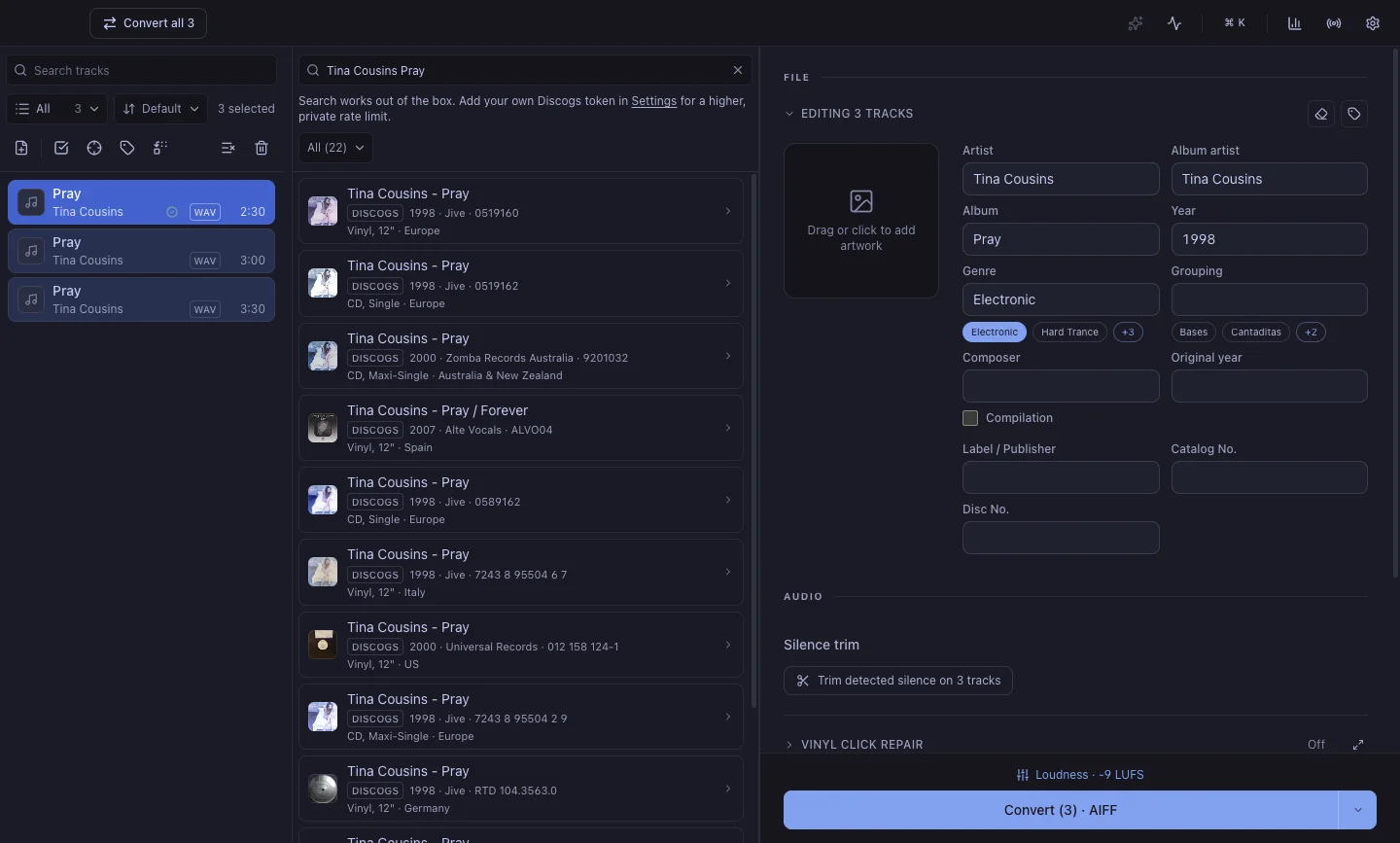Assigning each file to its song and applying to all.