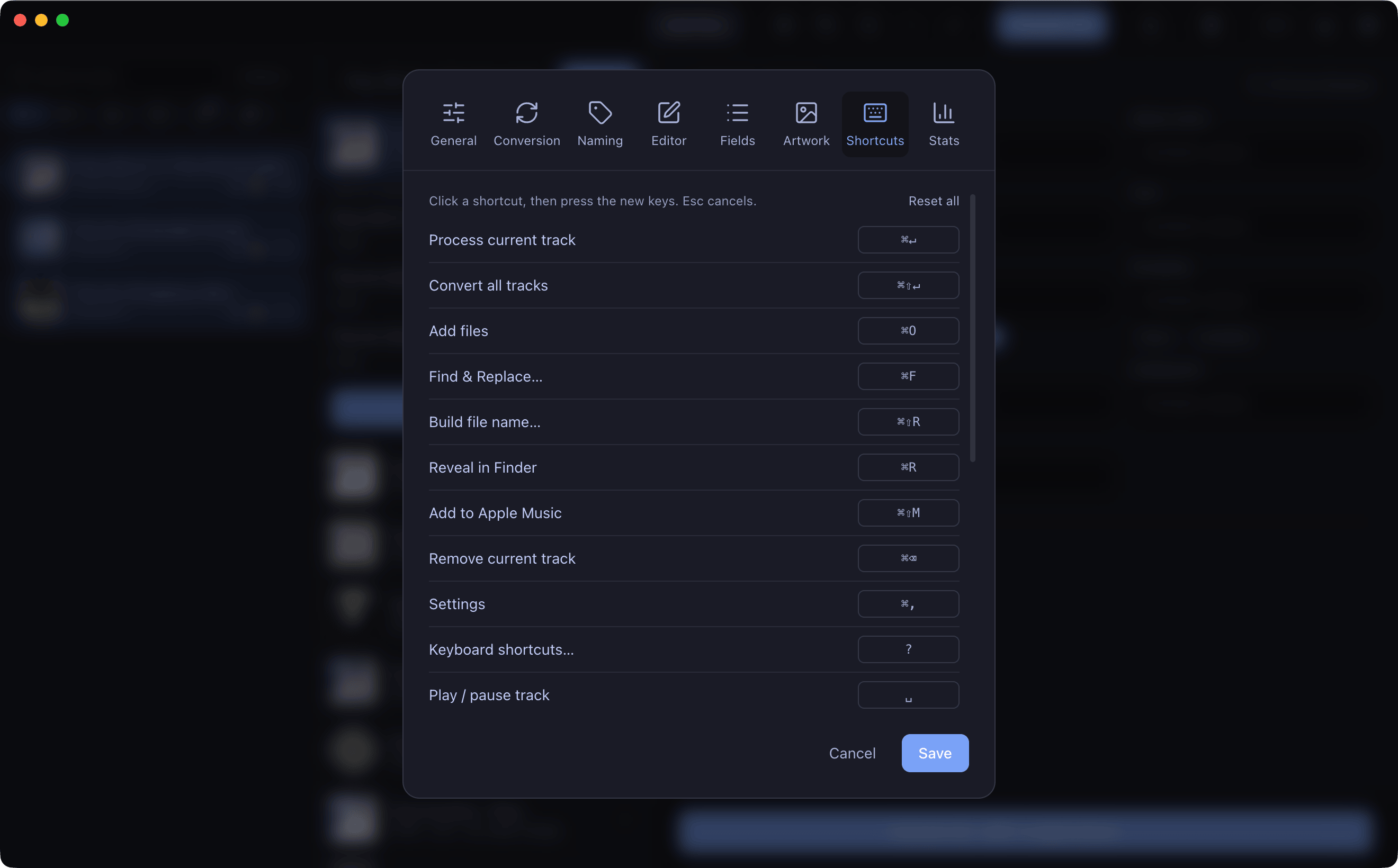 The command palette and the shortcut list.