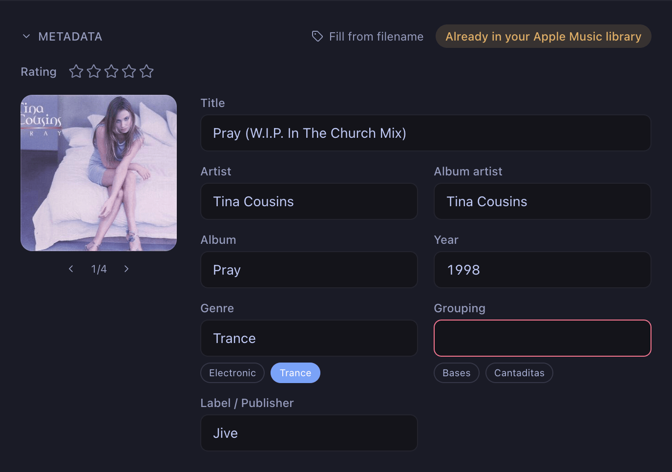 A track's metadata editor.