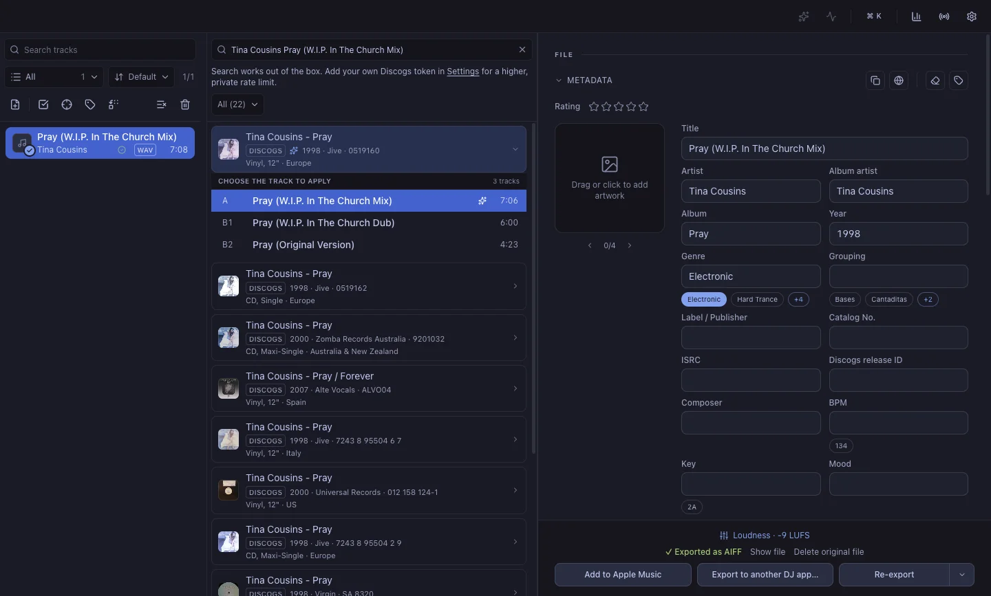 Sending the track to Apple Music or exporting the collection.
