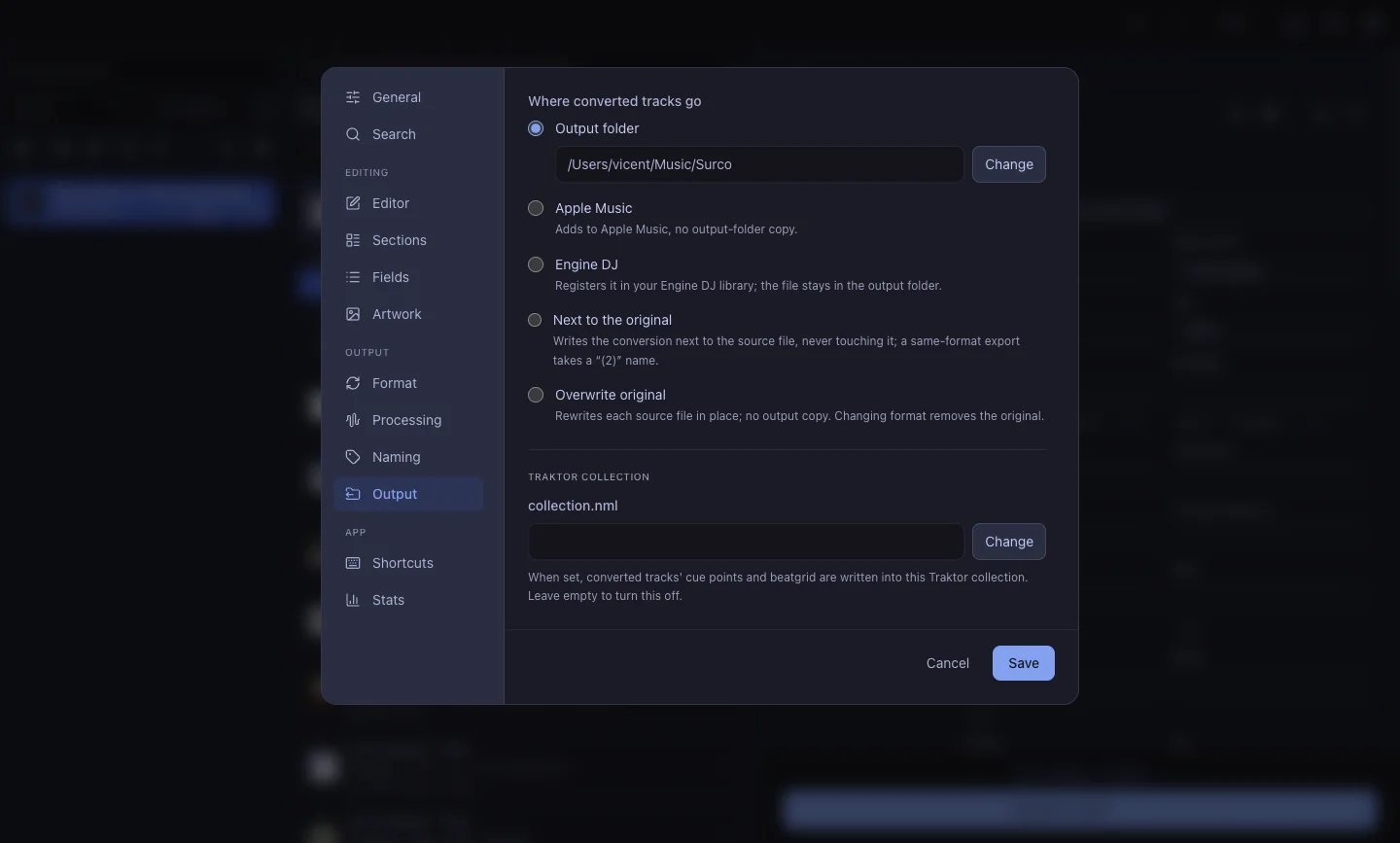Traktor collection sync in Settings.